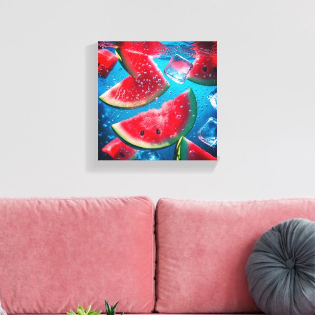Vibrant Watermelon Slices Underwater – Refreshing  Canvas Print (Insitu(LivingRoom))