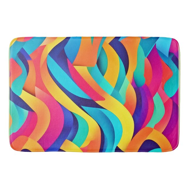 Vibrant Wavy Abstract Art Bath Mat (Front)