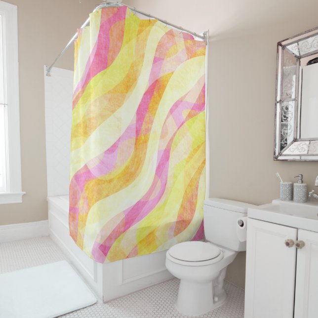 Vibrant Wavy Abstract Pattern Shower Curtain (In Situ)
