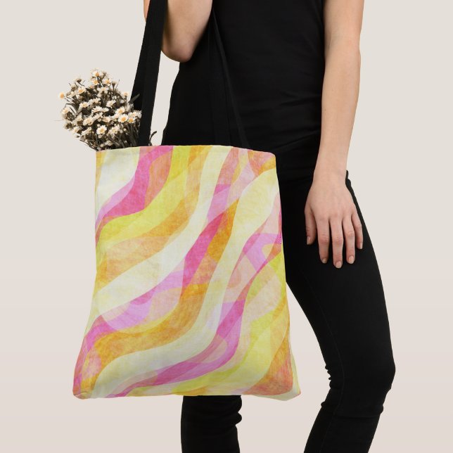 Vibrant Wavy Abstract Pattern Tote Bag (Close Up)