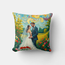Vibrant Wedding Van Gogh style Throw Pillow