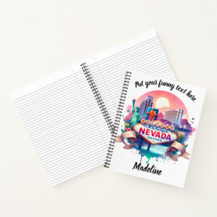 Vibrant welcome sign for Nevada's attractions Notebook