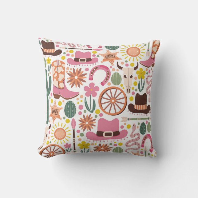 Vibrant Western Cowgirl Pattern Cushion (Front)