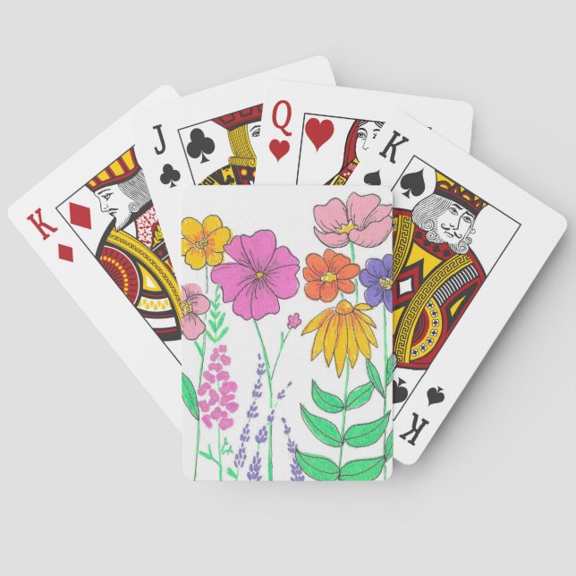 Vibrant Whimsical Painted Flowers Playing Cards (Back)
