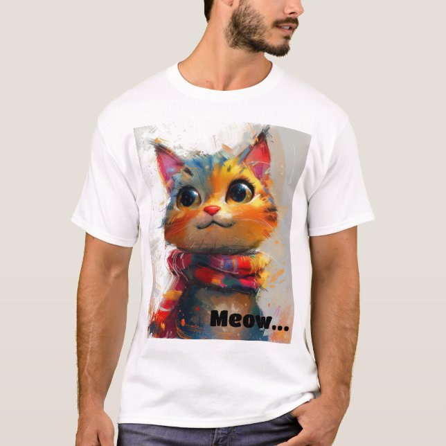 Vibrant Whiskers: Colourful Cat Art Tee (Front)