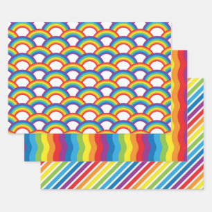 Vibrant White and Rainbow Patterns Wrapping Paper Sheet