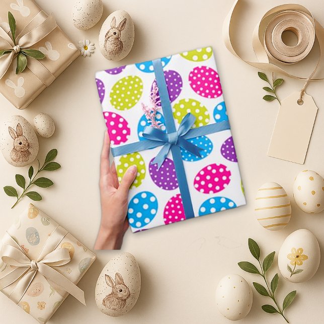 Vibrant White Polka Dot Egg Easter Wrapping Paper (Creator Uploaded)