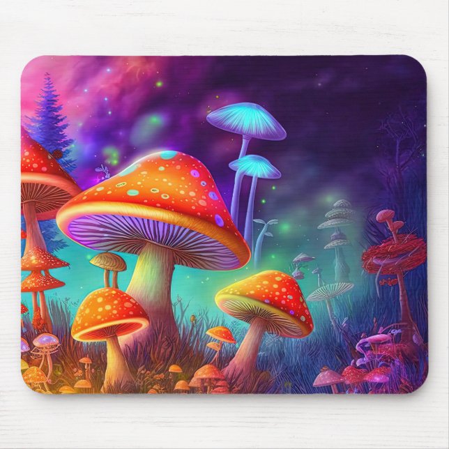 Vibrant Wild Psychedelic Mushroom Illustration Mouse Pad (Front)
