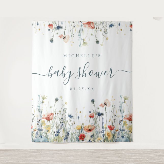 Vibrant Wildflower Baby Shower Backdrop Tapestry (Front)