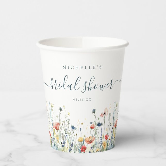Vibrant Wildflower Bridal Shower Paper Cups (Left)
