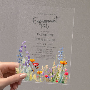 Vibrant Wildflower Engagement Party Elegant Clear Acrylic Invitations