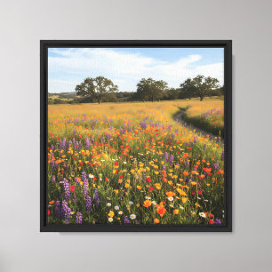 Vibrant Wildflower Field Nature Landscape Art Canvas Print