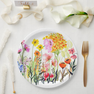 Vibrant wildflower garden paper plate