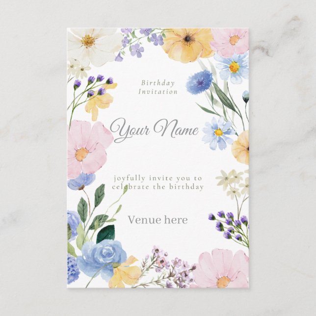 Vibrant Wildflower Meadow Birthday Invitation (Front)