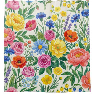 Vibrant Wildflower Meadow Botanical Garden Print Shower Curtain