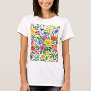 Vibrant Wildflower Meadow Botanical Garden Print T-Shirt
