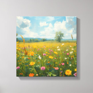 Vibrant Wildflower Meadow Oil Painting Style Flora Canvas Print