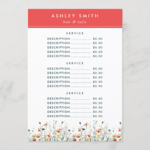 Vibrant Wildflower Price Menu