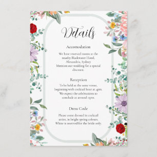 Vibrant Wildflower Wedding Details Card