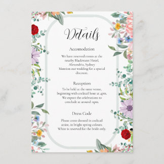 Vibrant Wildflower Wedding Details Card