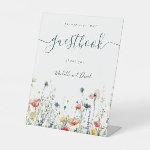 Vibrant Wildflower Wedding Guest Book Pedestal Sign