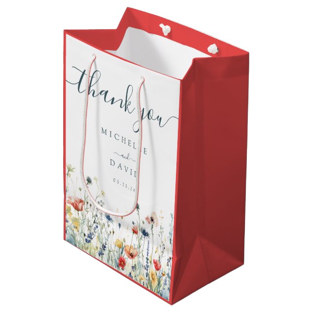 Vibrant Wildflower Wedding Medium Gift Bag (Front Angled)