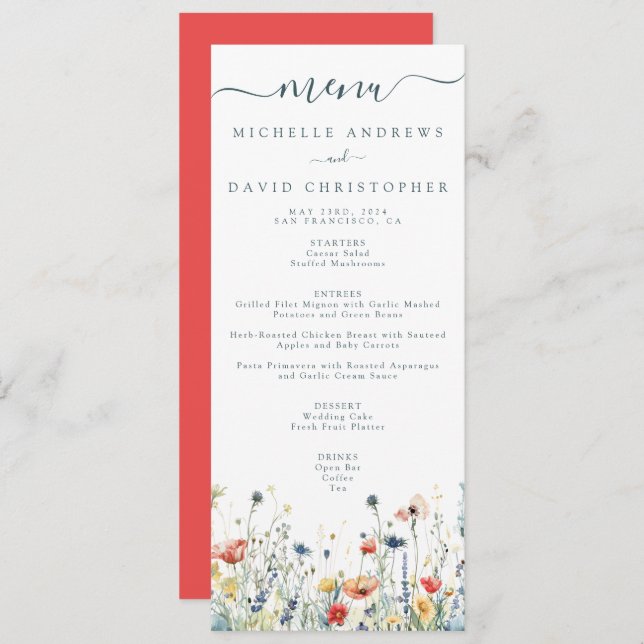 Vibrant Wildflower Wedding Menu (Front/Back)