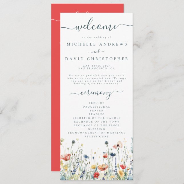 Vibrant Wildflower Wedding Programme (Front/Back)