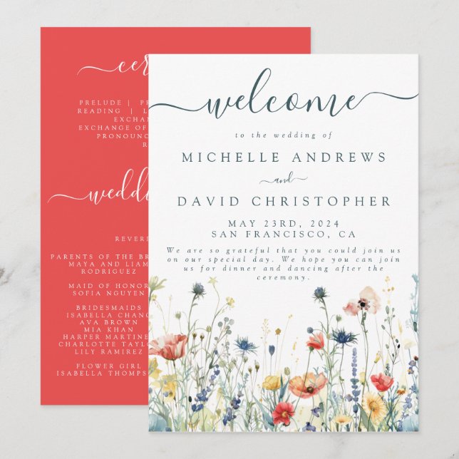 Vibrant Wildflower Wedding Programme (Front/Back)
