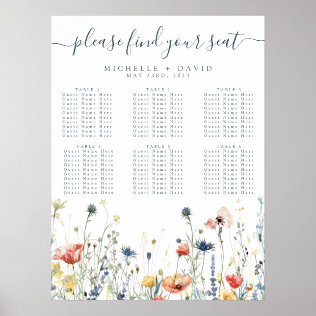 Vibrant Wildflower Wedding Seating Chart (Front)