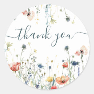 Vibrant Wildflower Wedding Thank You Classic Round Sticker