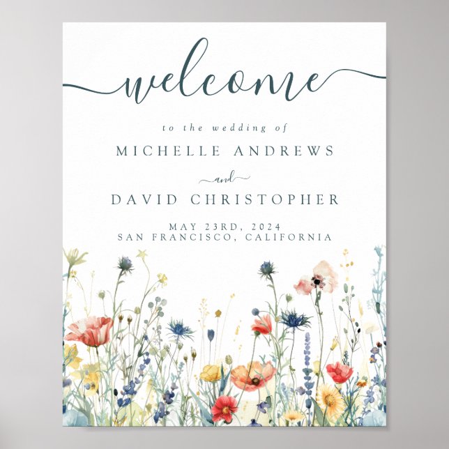 Vibrant Wildflower Wedding Welcome Poster (Front)