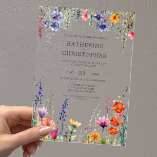 Vibrant Wildflowers Elegant Wedding Clear Acrylic Invitations