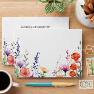 Vibrant Wildflowers Elegant Wedding Envelope