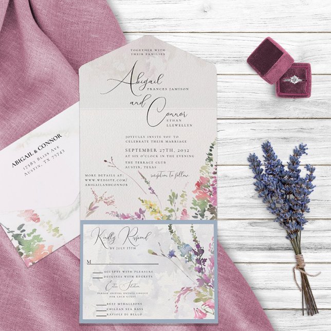Vibrant Wildflowers Pink Violet Yellow All In One Invitation (Creator Uploaded)