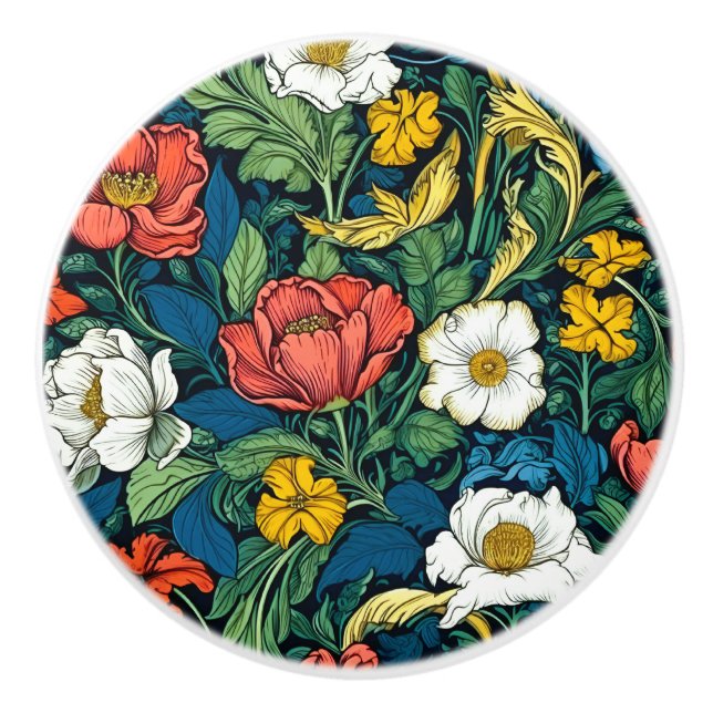  Vibrant William Morris Art Nouveau Floral Ceramic Knob (Front)