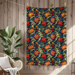 Vibrant William Morris Timeless Floral Elegance Fleece Blanket