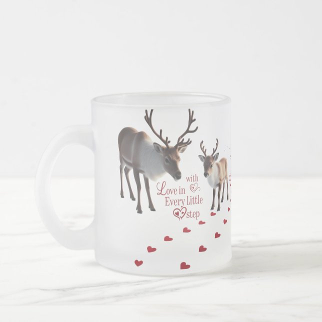 Vibrant Winter Wonderland Reindeer  Frosted Glass Coffee Mug (Left)