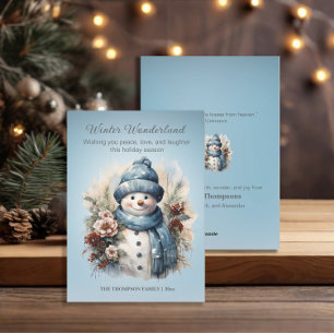Vibrant Winter Wonderland Snowman Icy Blue Holiday Card