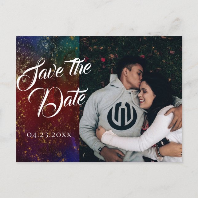 Vibrant Wisps | Dark Jewel Tone Photo Wedding Date Announcement Postcard (Front)