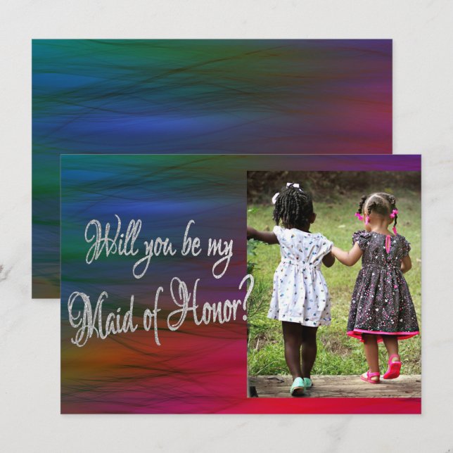 Vibrant Wisps | Jewel Tone Photo Bridal Party Ask Invitation (Front/Back)