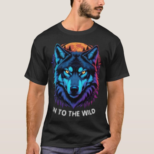 Vibrant Wolf Stare Wildlife Art Fierce Gaze T-Shirt (Front)