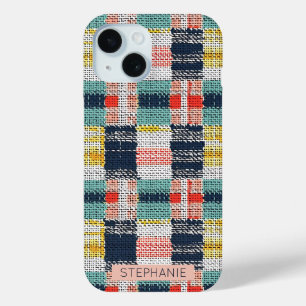Vibrant Woven Plaid - Retro Boho Chequered Pattern iPhone 15 Case