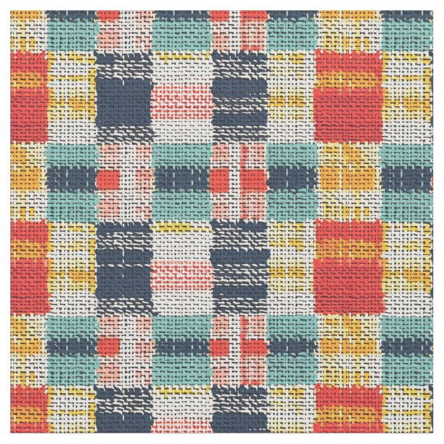 Vibrant Woven Plaid - Retro Boho Chequered Pattern Fabric (Close Up)