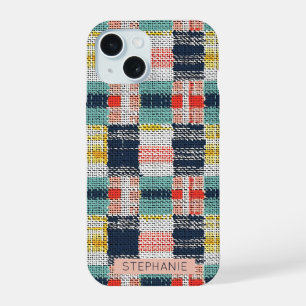 Vibrant Woven Plaid - Retro Boho Chequered Pattern iPhone 15 Case