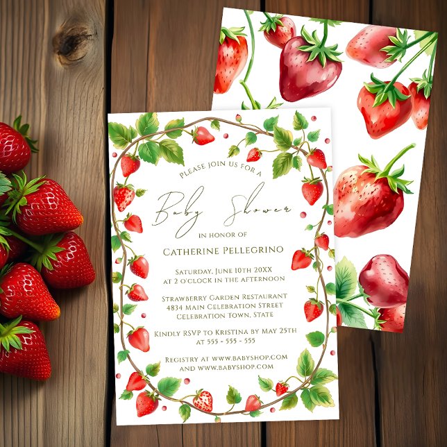 Vibrant Wreath of Strawberries Baby Shower Invitation (Creator Uploaded)