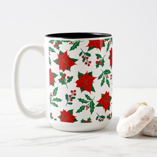 Vibrant Xmas Floral Two-Tone Coffee Mug (With Donut)