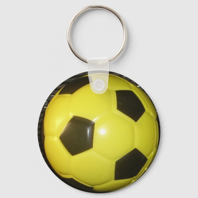 Vibrant Yellow and Black Football (Soccer) Art Key Ring (Front)