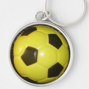Vibrant Yellow and Black Football (Soccer) Art Key Ring