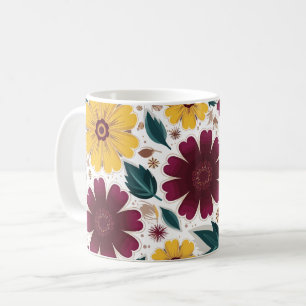 Vibrant Yellow and Burgundy Floral Coffee Mug